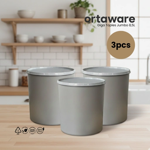 Image of [3PCS] Ortaware Toples Jumbo Gentong Giga 8,5L Kedap Udara BPA Free 3PCS untuk Penyimpanan Makanan Segar dan Aman