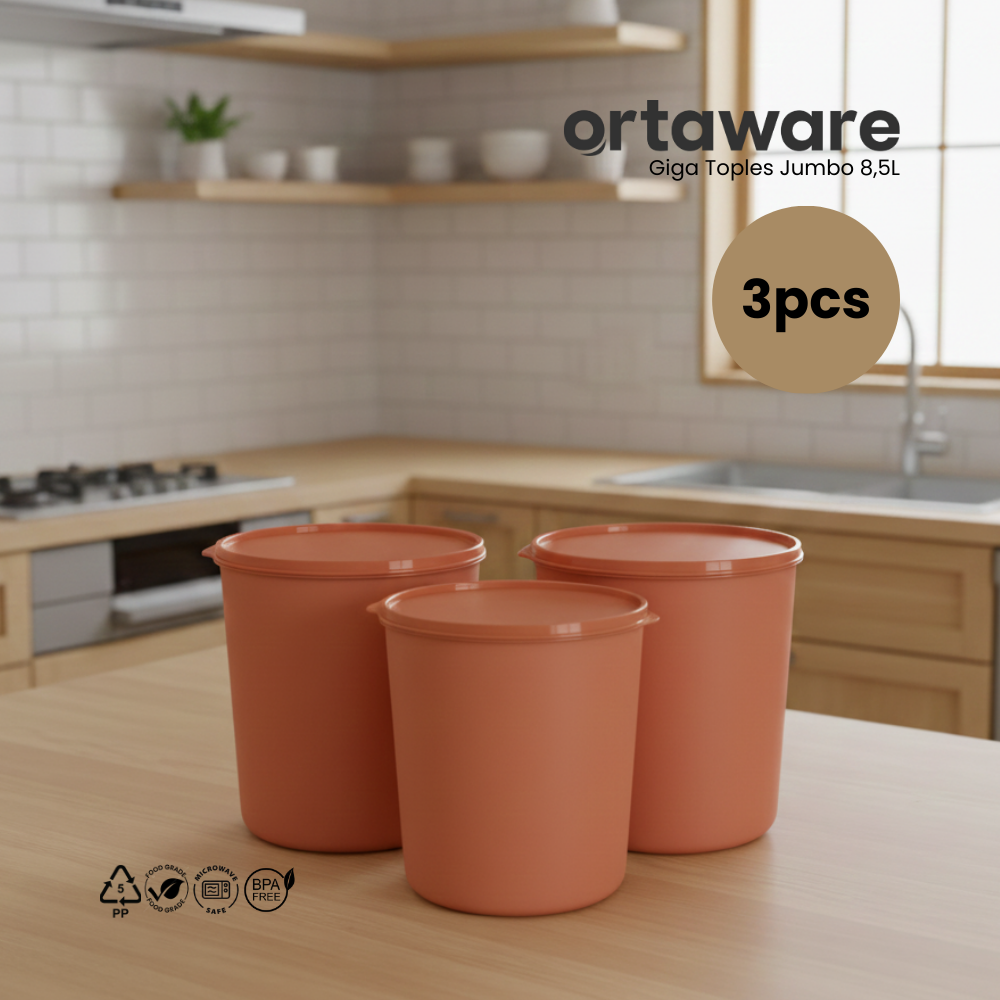 [3PCS] Ortaware Toples Jumbo Gentong Giga 8,5L Kedap Udara BPA Free 3PCS untuk Penyimpanan Makanan Segar dan Aman