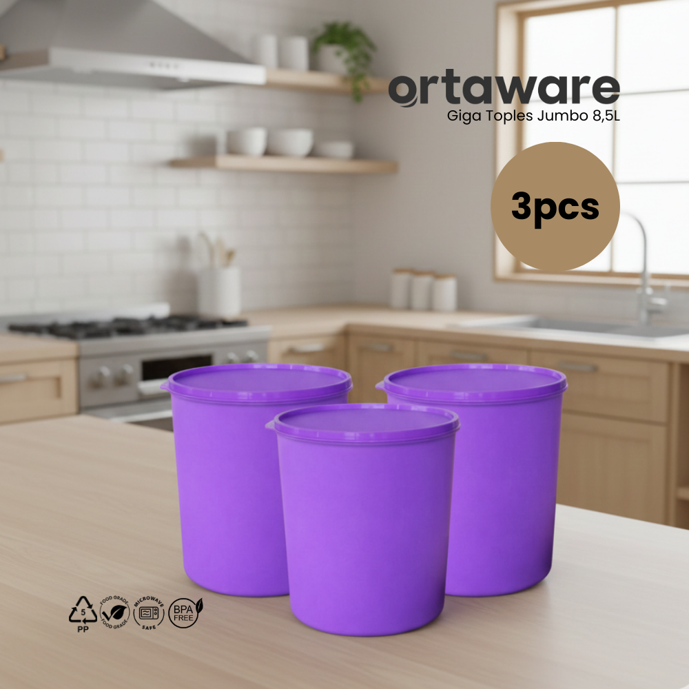 [3PCS] Ortaware Toples Jumbo Gentong Giga 8,5L Kedap Udara BPA Free 3PCS untuk Penyimpanan Makanan Segar dan Aman