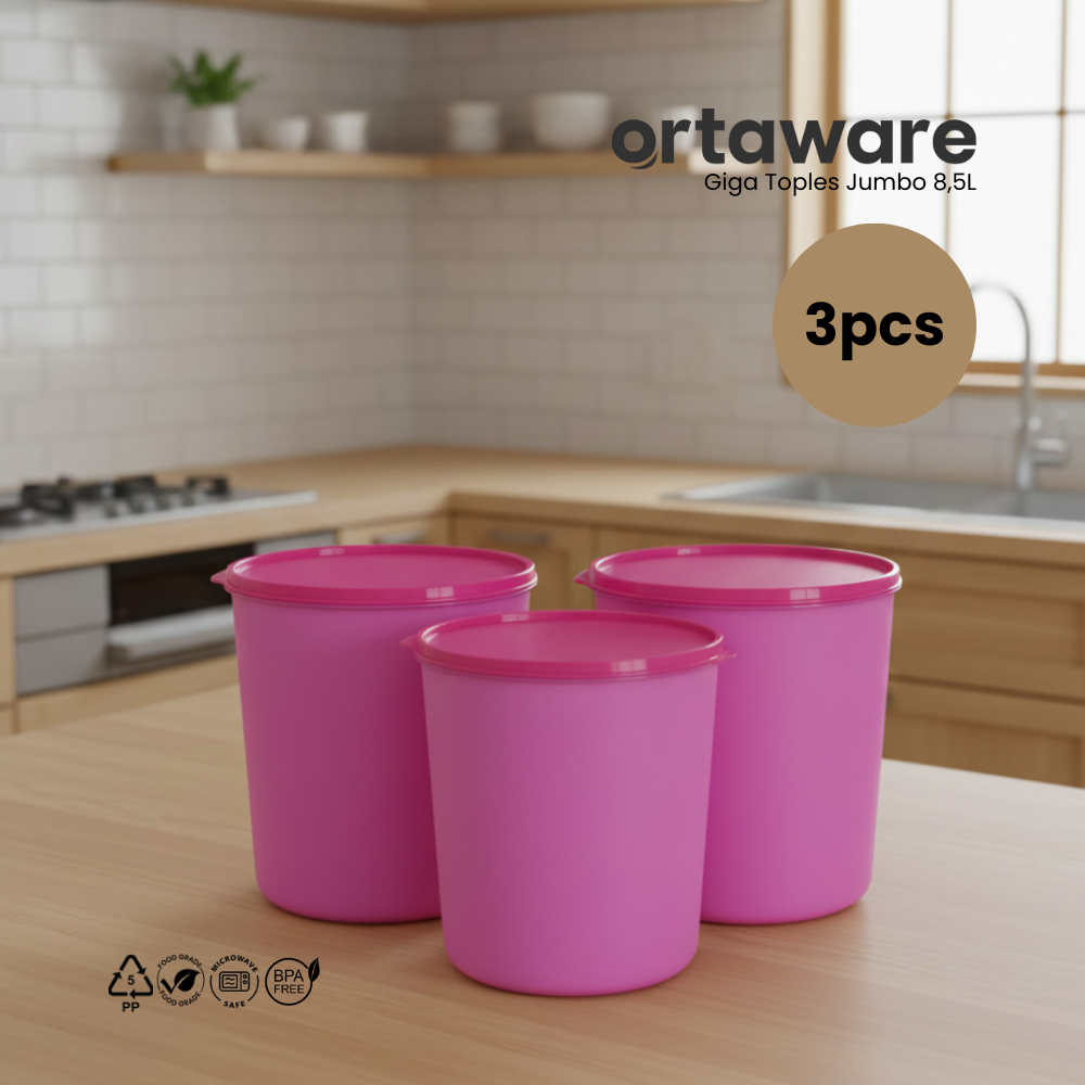 [3PCS] Ortaware Toples Jumbo Gentong Giga 8,5L Kedap Udara BPA Free 3PCS untuk Penyimpanan Makanan Segar dan Aman
