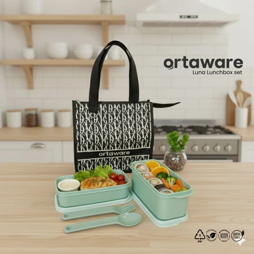 Image of [LUNA Lunchbox Set] | ORTAWARE | Tas + Tempat bekal 2 sekat + Sendok Garpu | BPA FREE MICROWAVE SAFE
