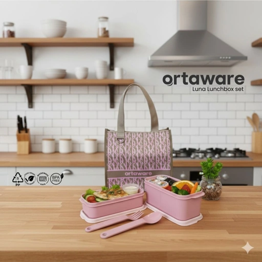 Image of [LUNA Lunchbox Set] | ORTAWARE | Tas + Tempat bekal 2 sekat + Sendok Garpu | BPA FREE MICROWAVE SAFE