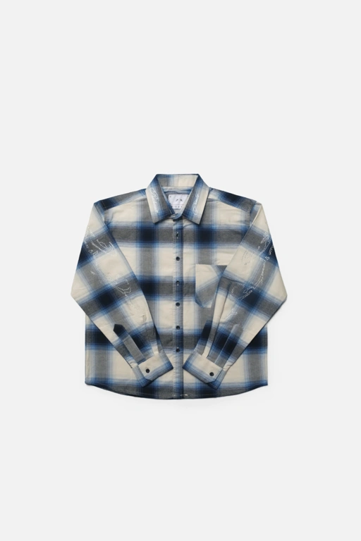 RAVHARREN x PRAEDAE SEA BLUE FLANNEL SHIRT