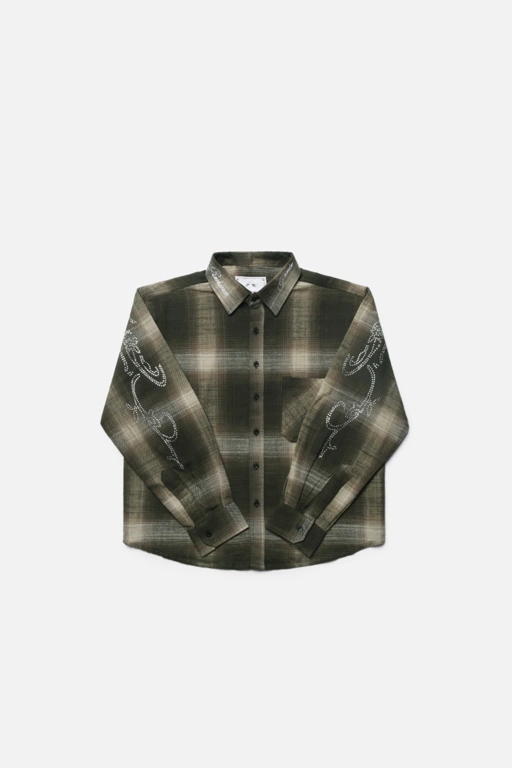 RAVHARREN x PRAEDAE FOREST GREEN FLANNEL SHIRT