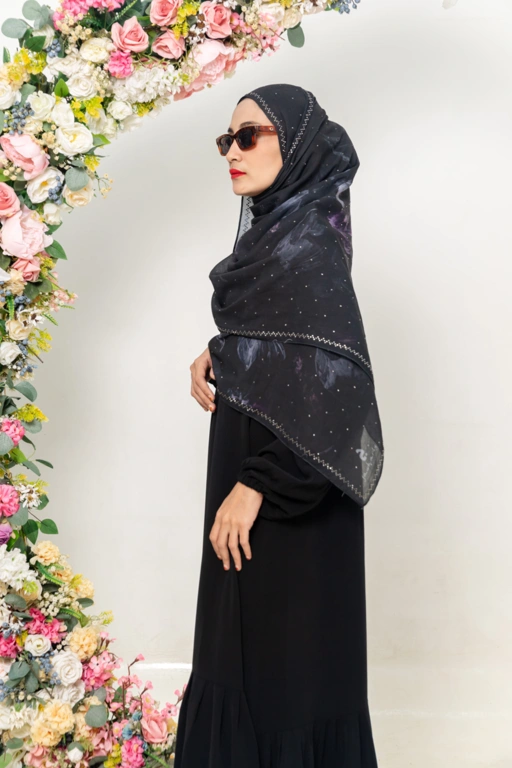 Image of pashmina motif bloom series - black
