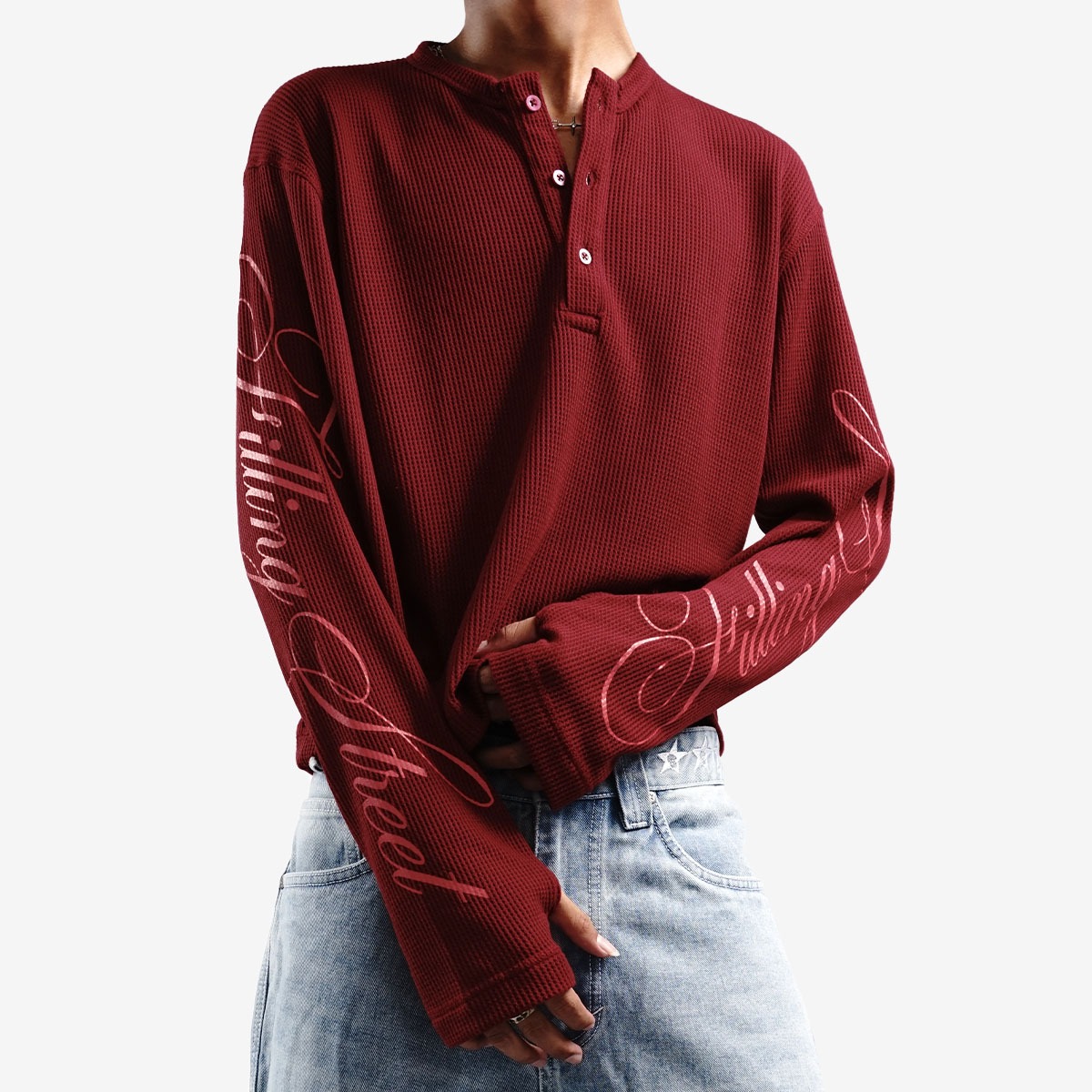 STEAT WAFFLE LONG SLEEVE RED