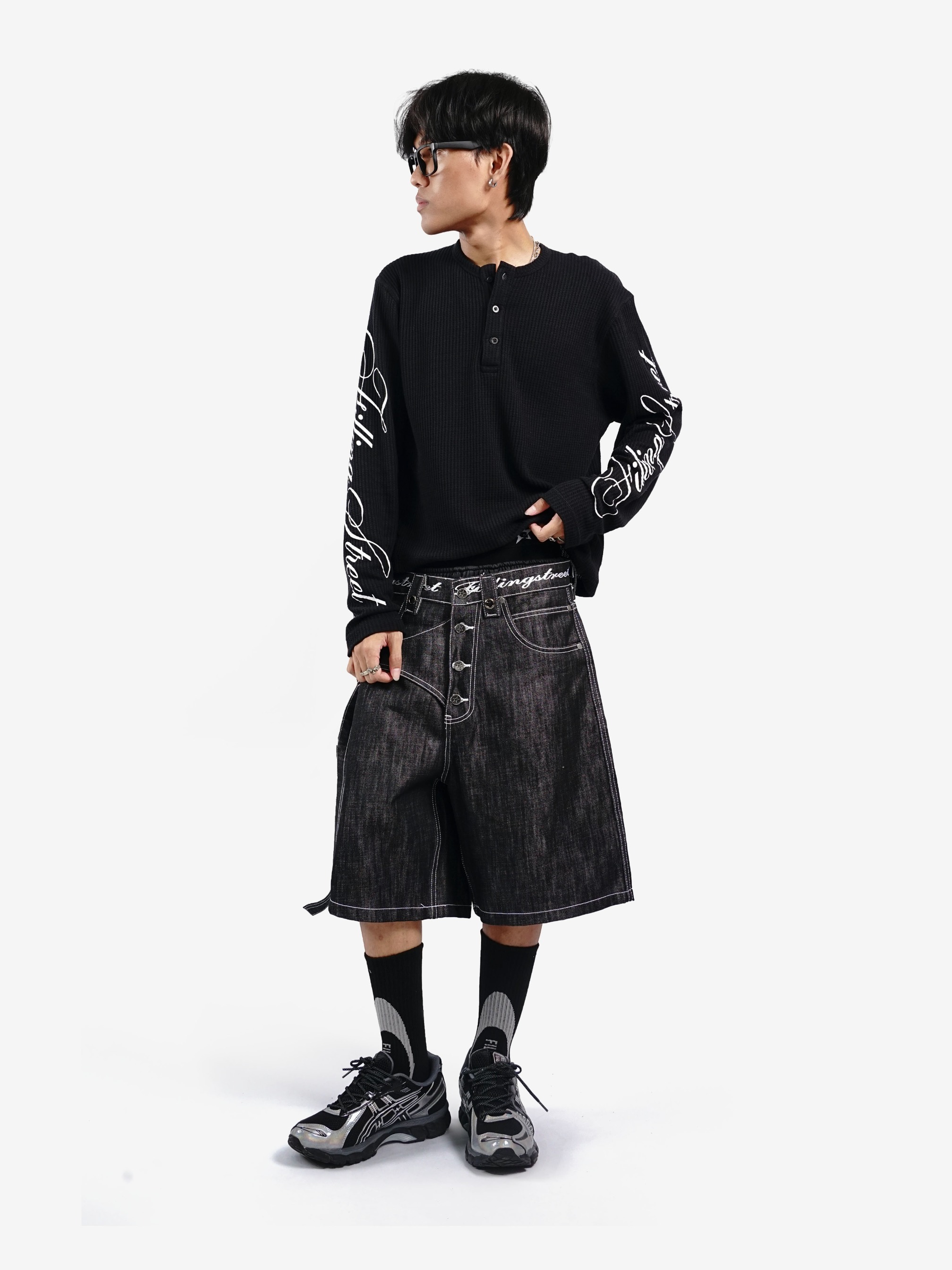 STEAT WAFFLE LONG SLEEVE BLACK