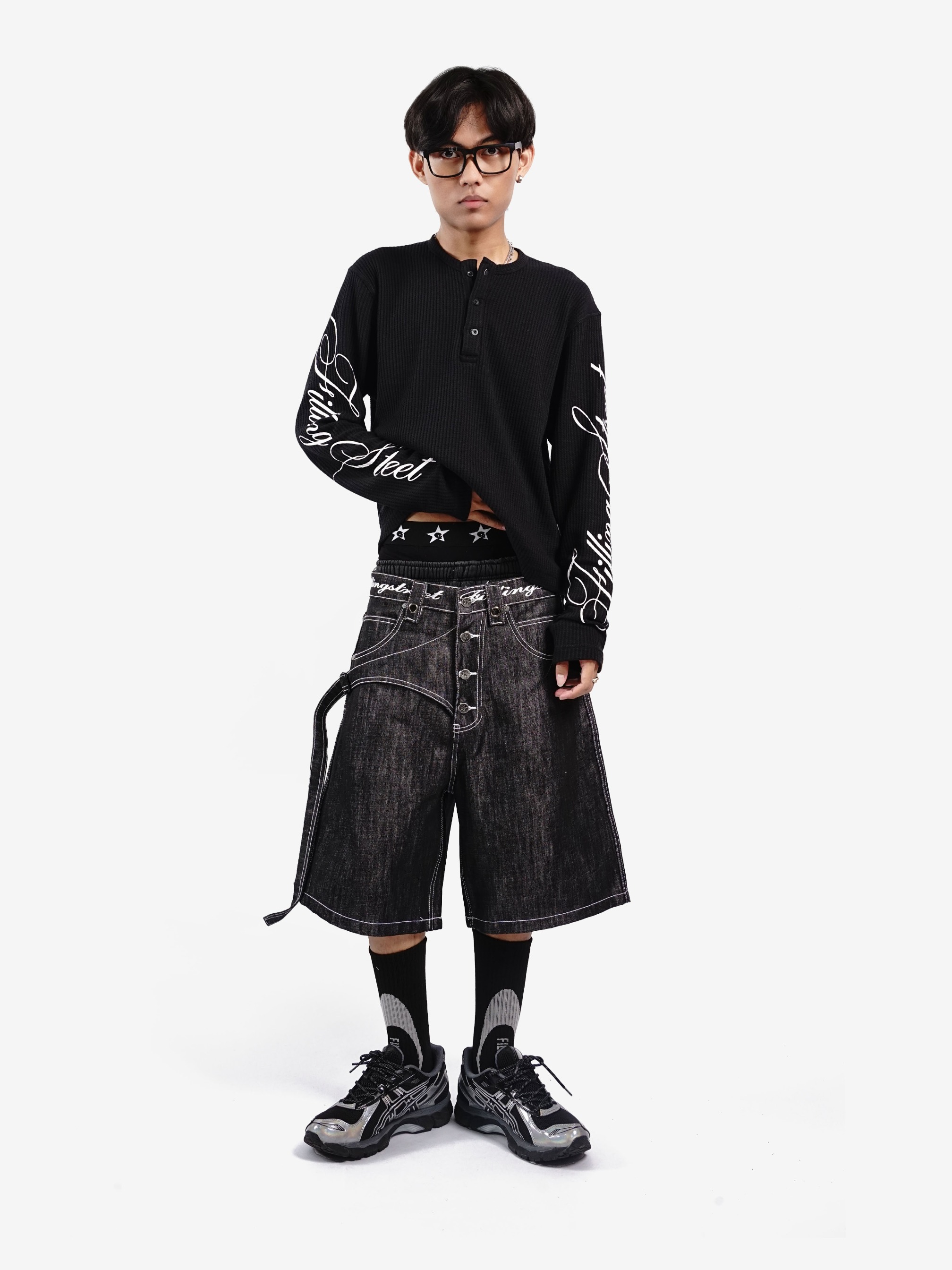 STEAT WAFFLE LONG SLEEVE BLACK