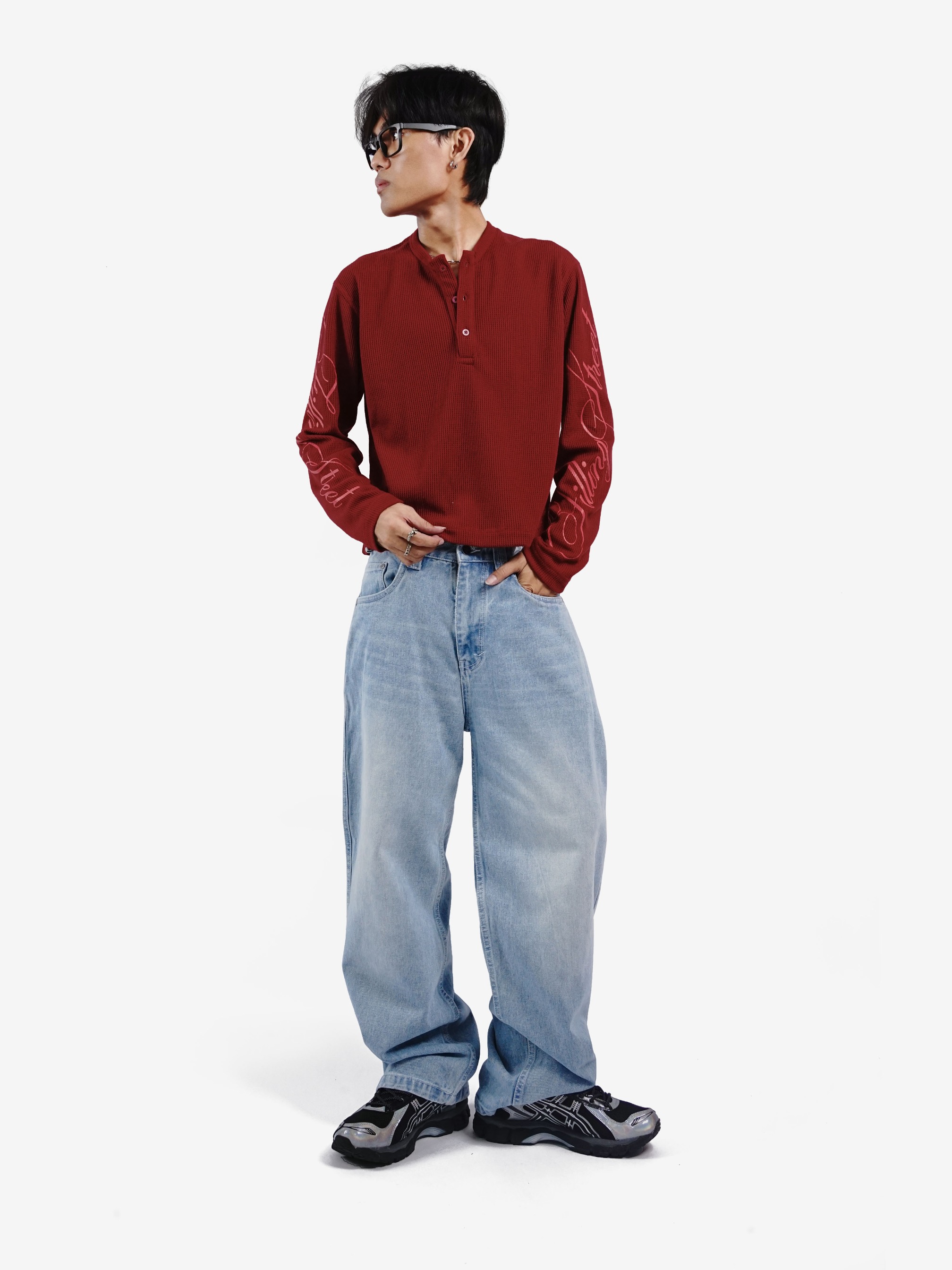 STEAT WAFFLE LONG SLEEVE RED