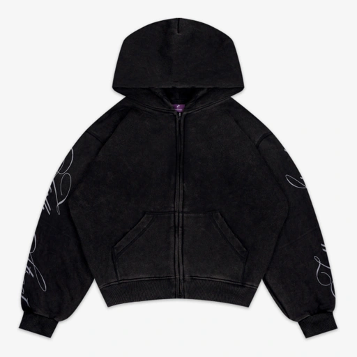 STEAT ZIP HOODIE WASHED BLACK