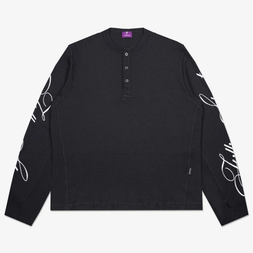 Image of STEAT WAFFLE LONG SLEEVE BLACK