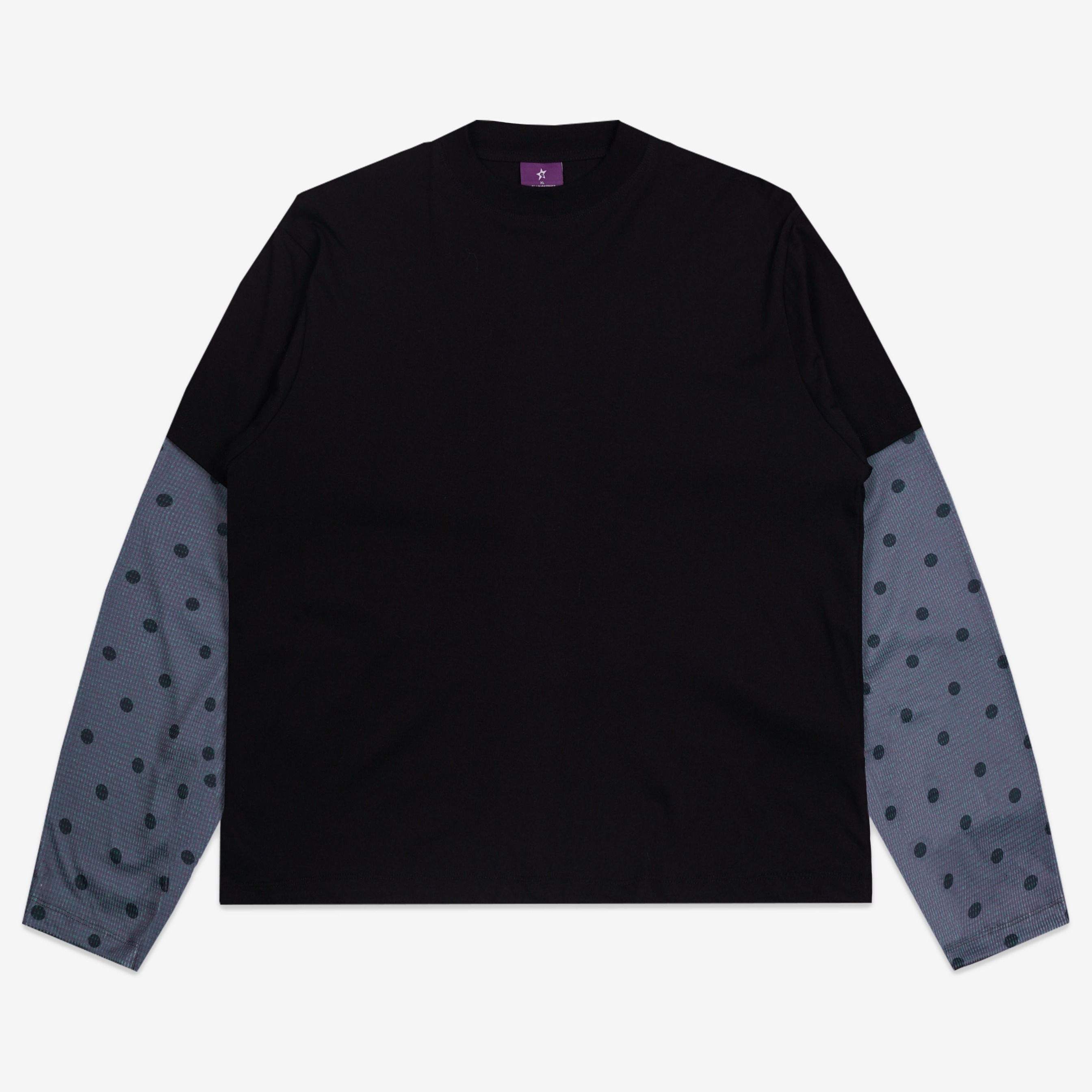 SCATTERED LAYERED POLKA WAFFLE LONG SLEEVE BLACK