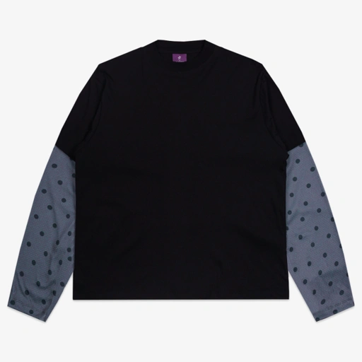 Image of SCATTERED LAYERED POLKA WAFFLE LONG SLEEVE BLACK