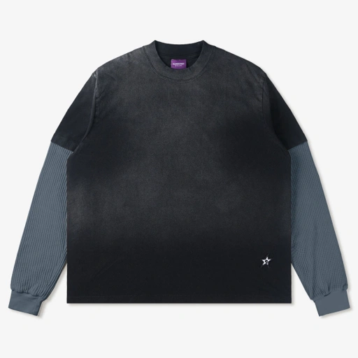 Image of Longsleeve Double Layer Waffle Fillingstreet - Ogy Blue Split Blackwash