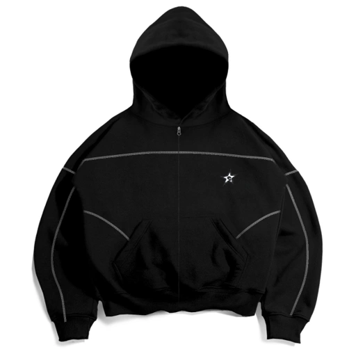 Image of Zip Hoodie Boxy oversize Fillingstreet - Line Black