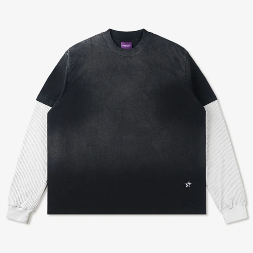 Image of Longsleeve Double Layer Waffle Fillingstreet - Ogy White Split Blackwash