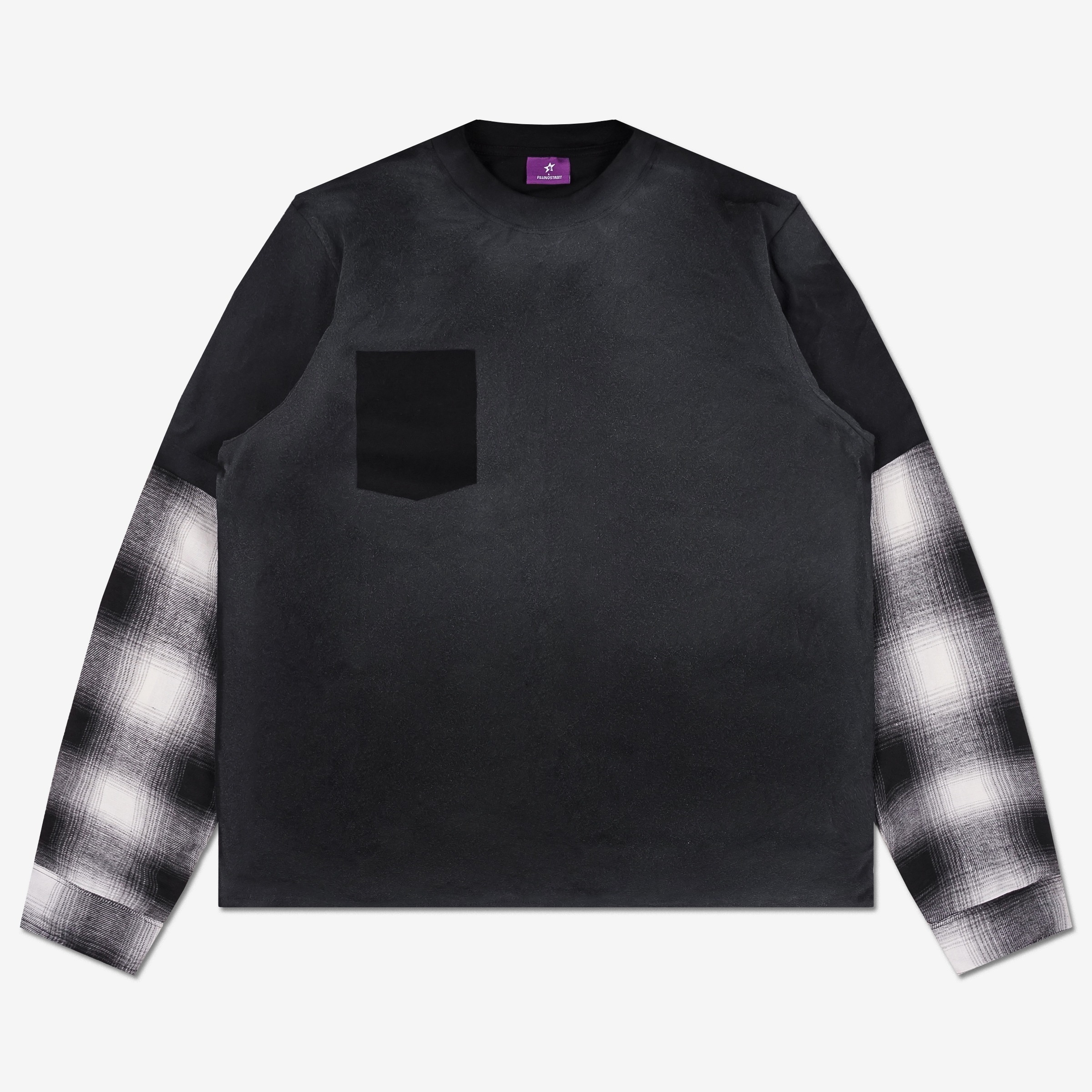 BLAT LAYERED PLAID FLANNEL LONG SLEEVE BLACK
