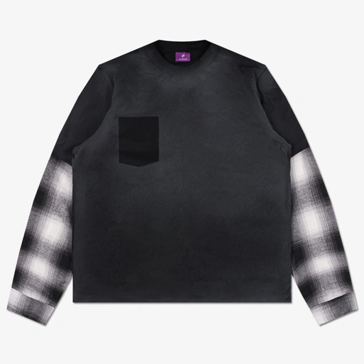 BLAT LAYERED PLAID FLANNEL LONG SLEEVE BLACK