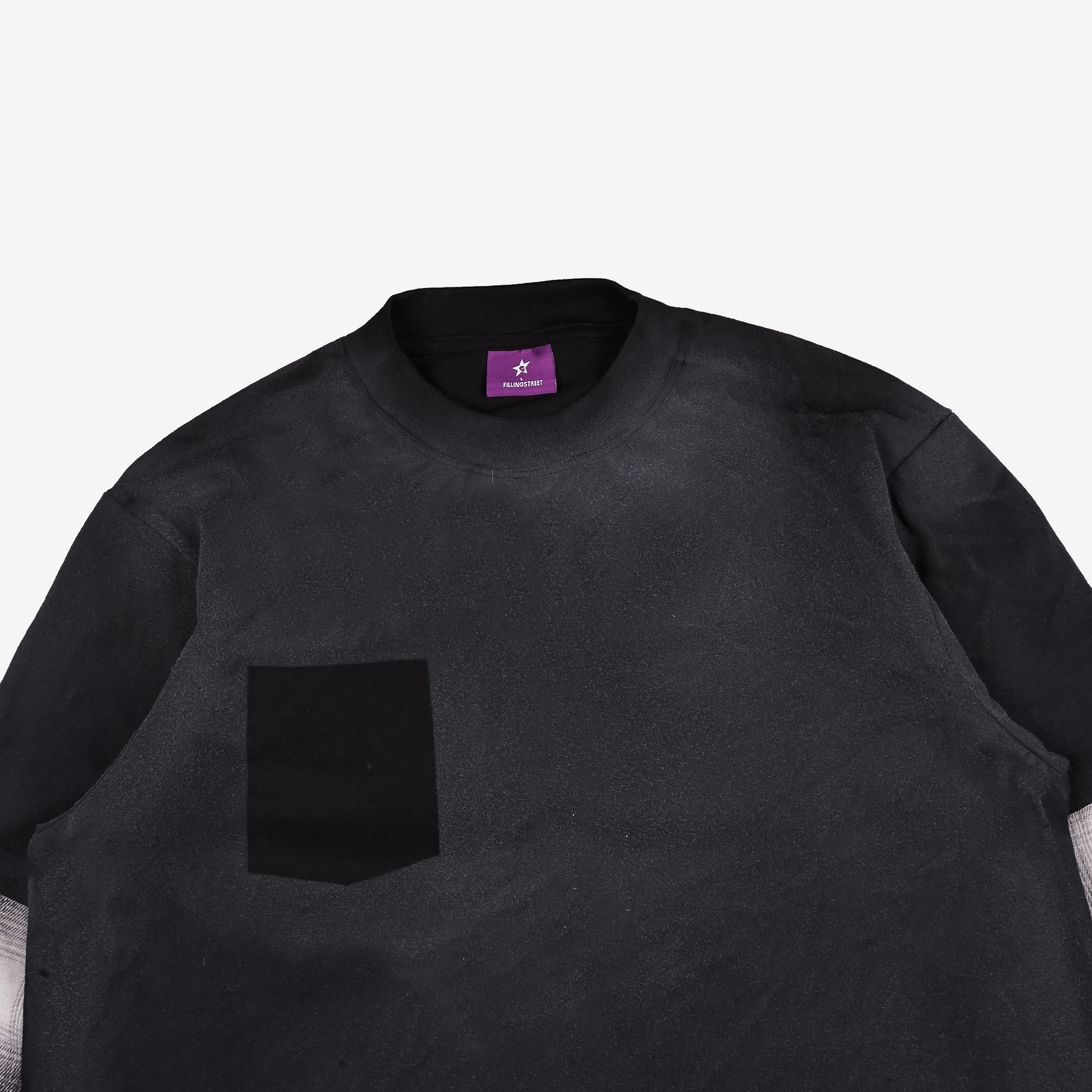 BLAT LAYERED PLAID FLANNEL LONG SLEEVE BLACK