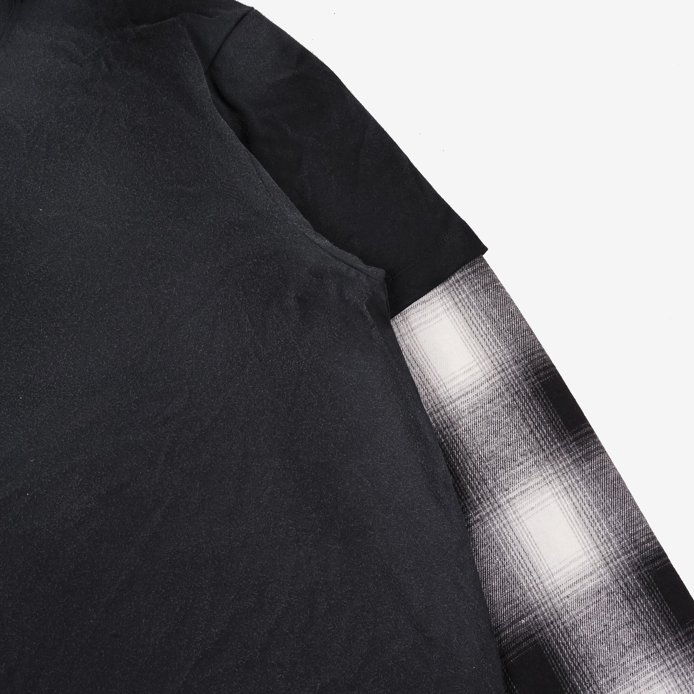 BLAT LAYERED PLAID FLANNEL LONG SLEEVE BLACK