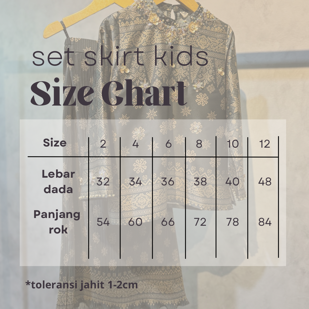 Raya set skirt kids (size 8-12)