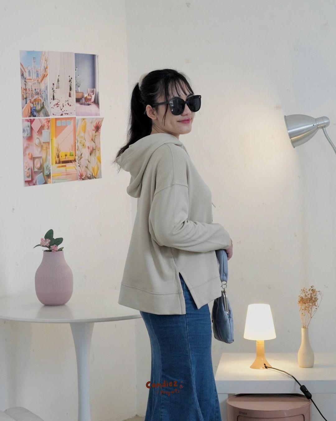 JENNIE Oversized Slit Hoodie | Nude