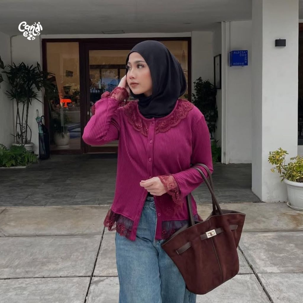 NAMA Lace Knit Top | Wine | CANDIEZ ID x nabilamnddd
