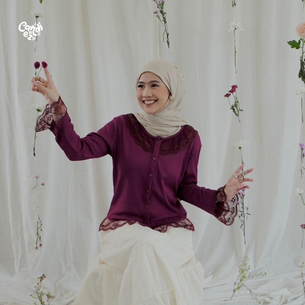 NAMA Lace Knit Top | Wine | CANDIEZ ID x nabilamnddd