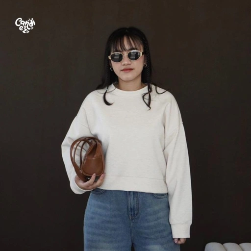Image of YOONA Oversized Sweater Crop | Nude Oreo