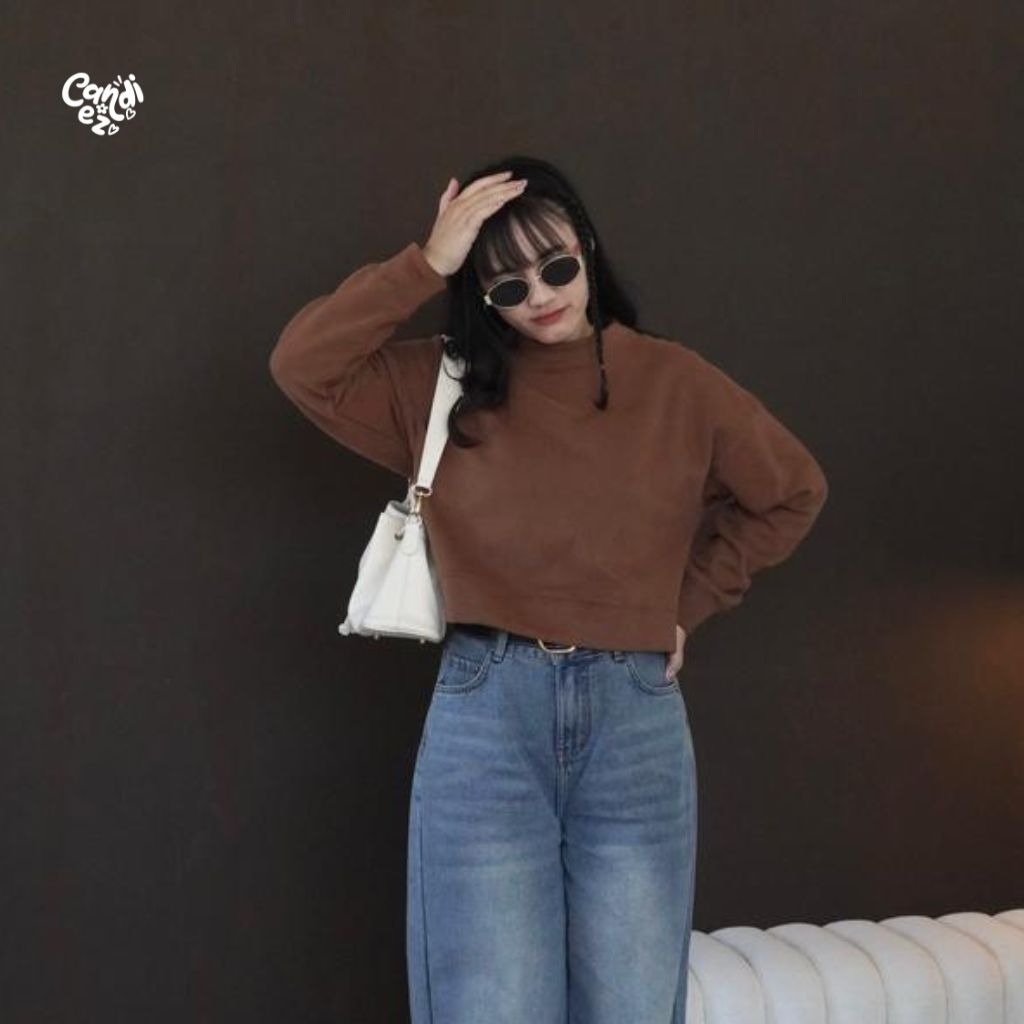 YOONA Oversized Sweater Crop | Brown