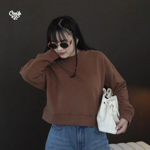 Image of YOONA Oversized Sweater Crop | Brown
