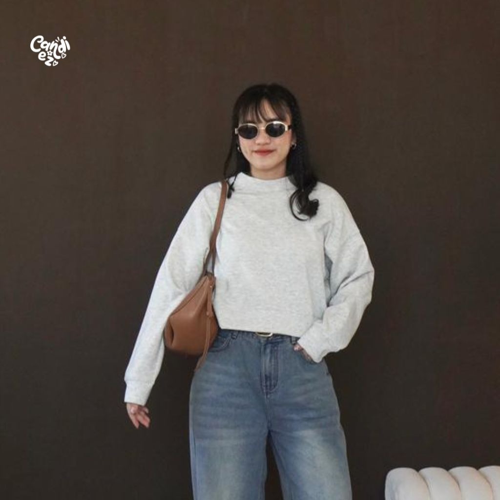 YOONA Oversized Sweater Crop | Grey Oreo