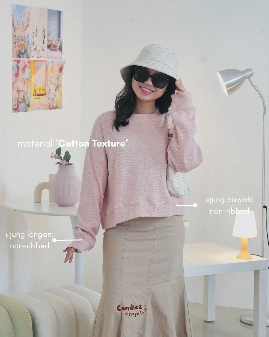 YOONA Oversized Sweater Crop | Pink Texture