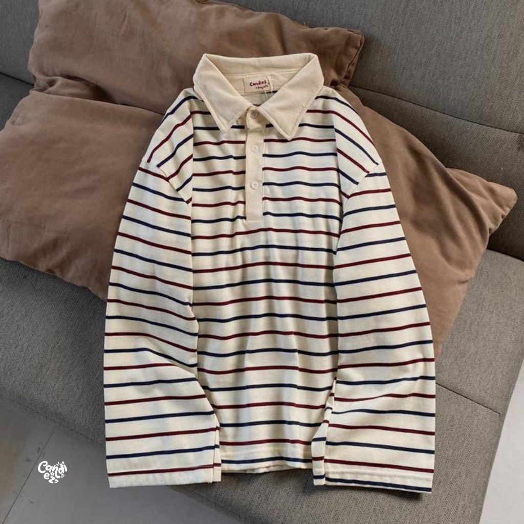 KANA Polo Oversized Sweatshirt | Oat Stripes