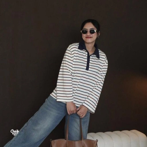 Image of KANA Polo Oversized Sweatshirt | Oat Navy