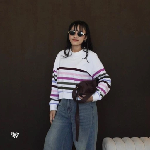 Image of YOONA Oversized Sweater Crop | White Rainbow