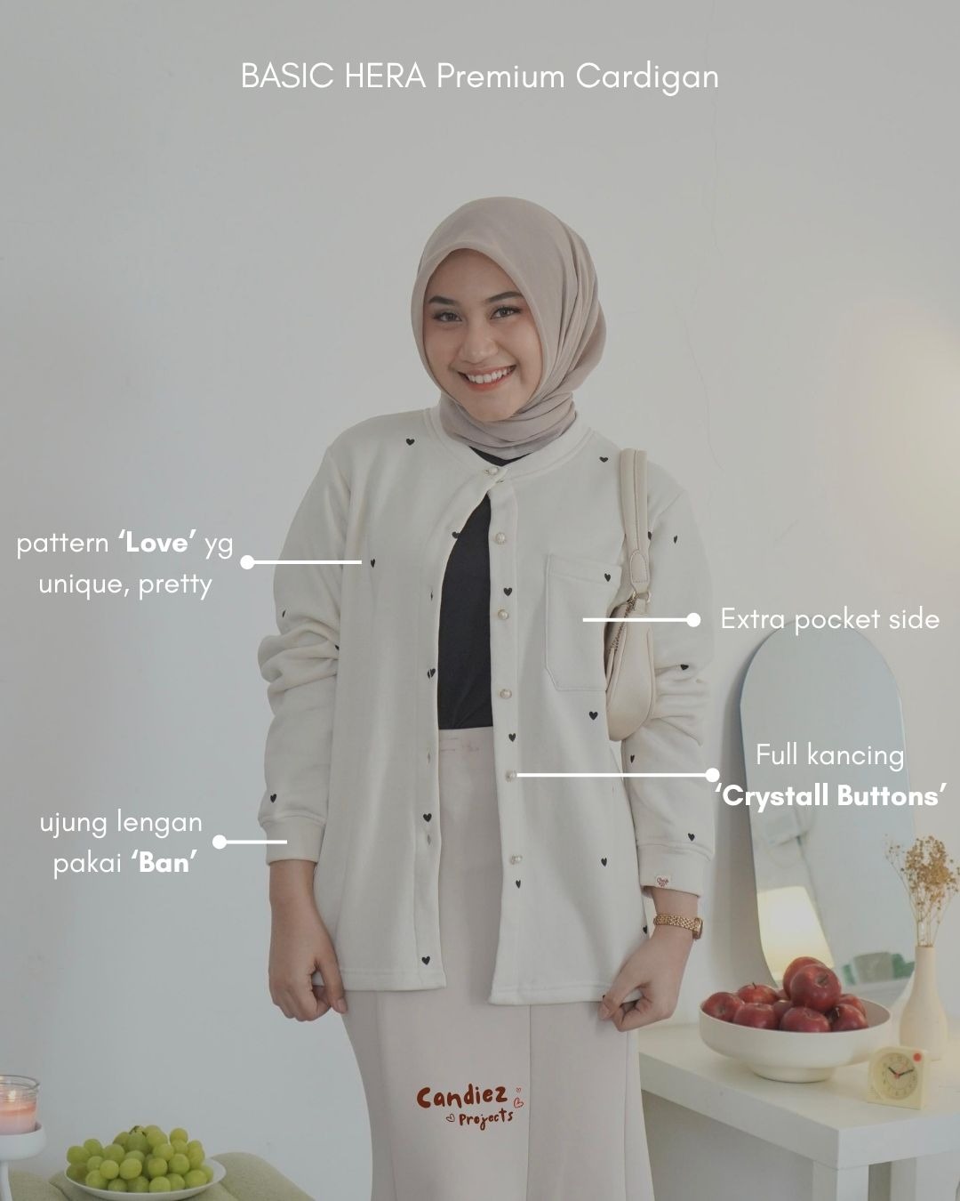 HERA Premium Cardigan Love | Cream Mini