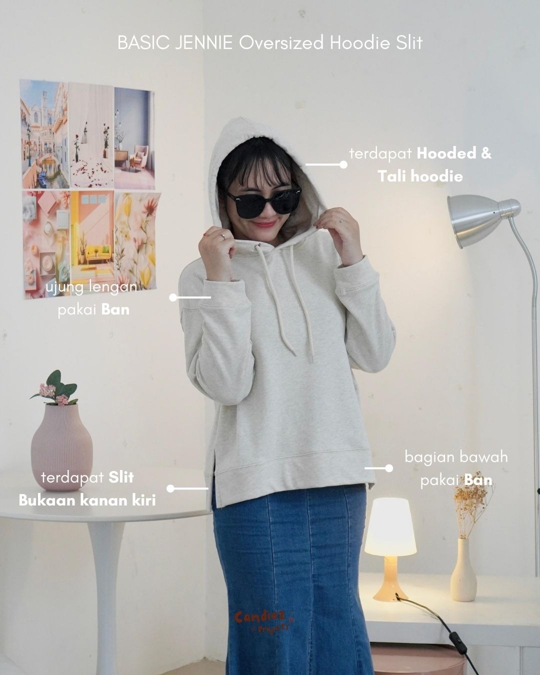 JENNIE Oversized Slit Hoodie | Creamy Oreo
