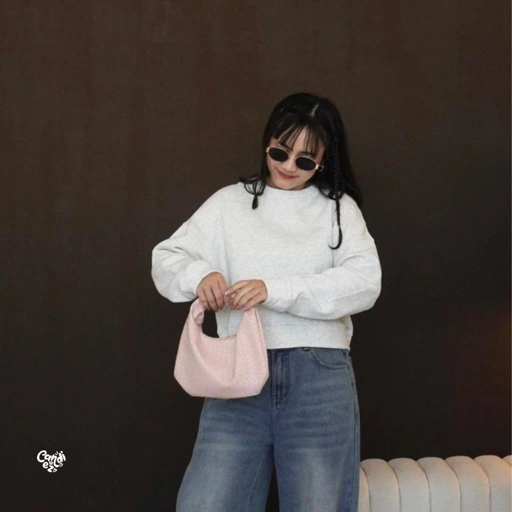 Image of YOONA Oversized Sweater Crop | Ash Oreo