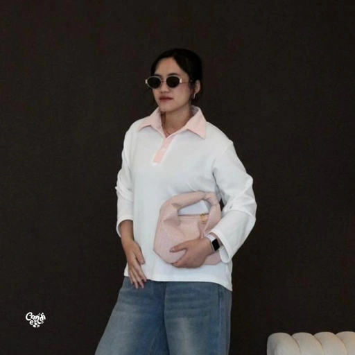 Image of KANA Polo Oversized Sweatshirt | Soft Broken White