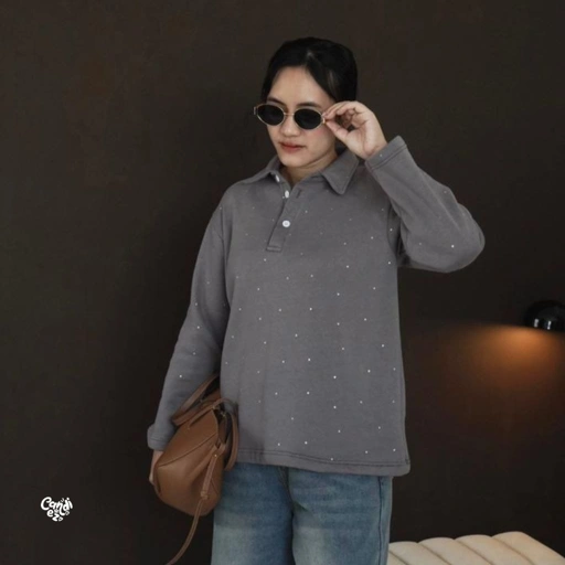 Image of KANA Polo Oversized Sweatshirt | Grey Polka