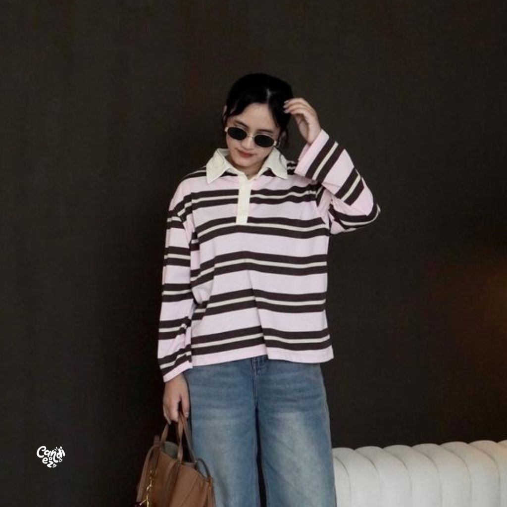 KANA Polo Oversized Sweatshirt | Pink Milky