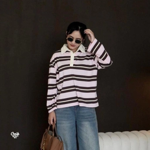Image of KANA Polo Oversized Sweatshirt | Pink Milky
