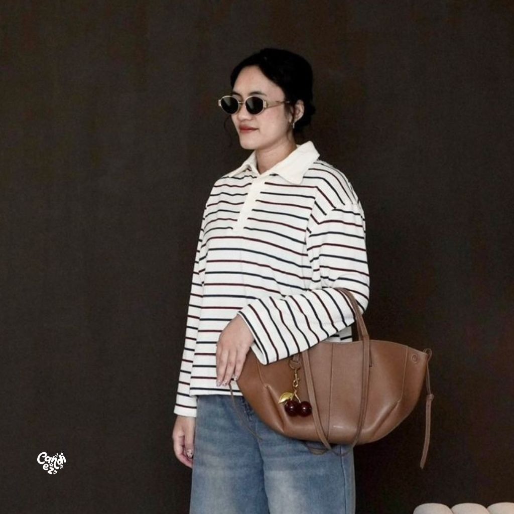 KANA Polo Oversized Sweatshirt | Oat Stripes
