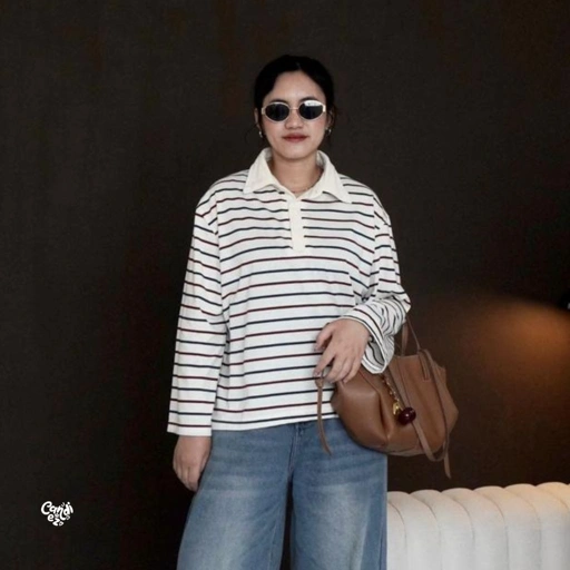 Image of KANA Polo Oversized Sweatshirt | Oat Stripes