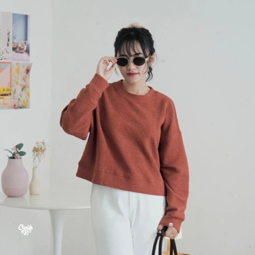 Image of YOONA Oversized Sweater Crop | Terracota Texture