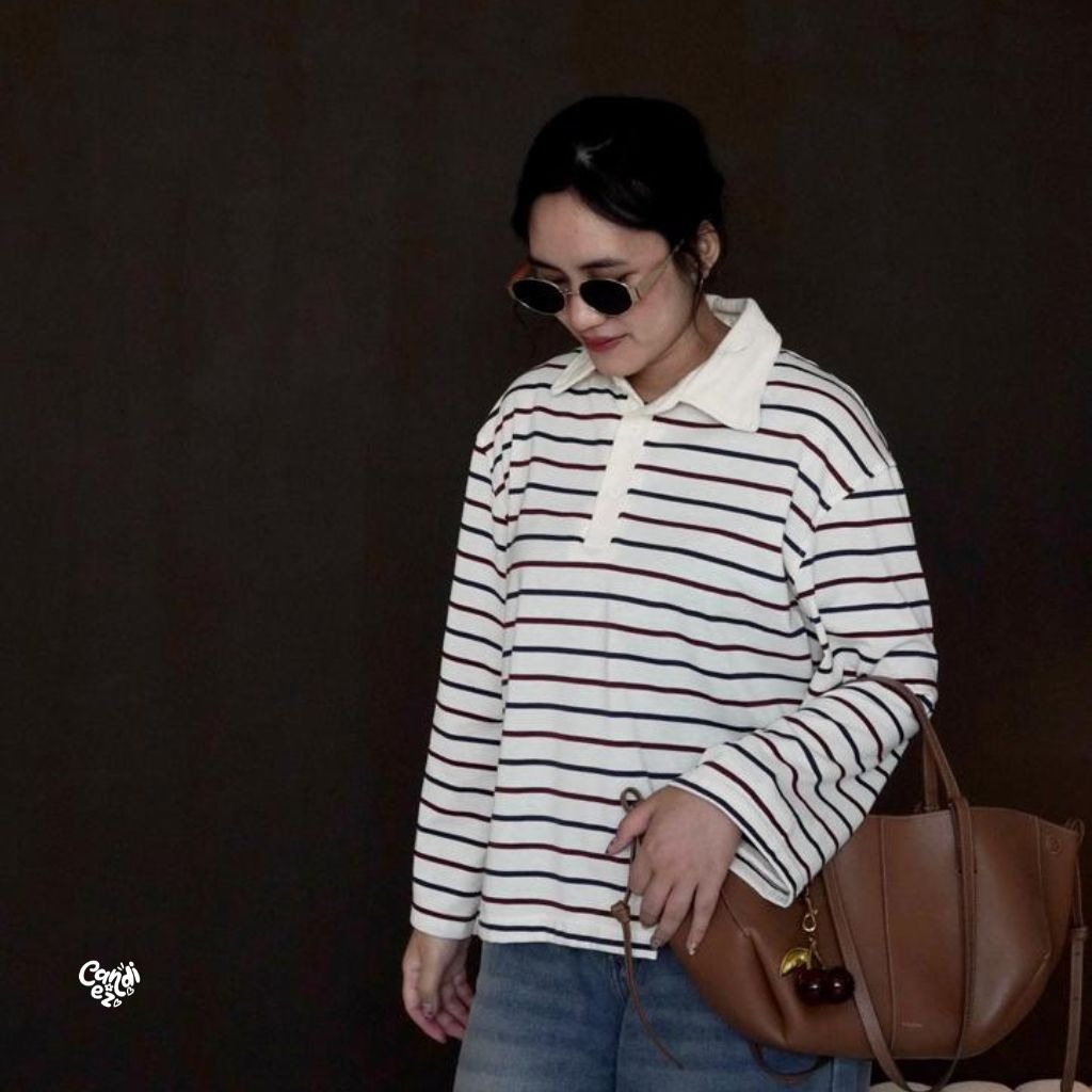 KANA Polo Oversized Sweatshirt | Oat Stripes