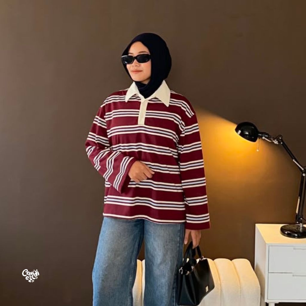 KANA Polo Oversized Sweatshirt | Maroon BW
