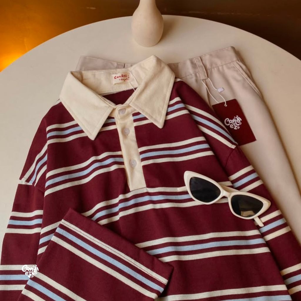 KANA Polo Oversized Sweatshirt | Maroon BW