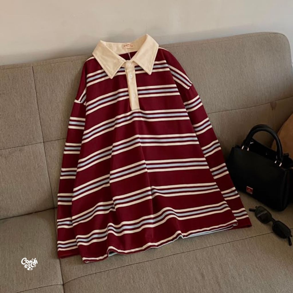 KANA Polo Oversized Sweatshirt | Maroon BW
